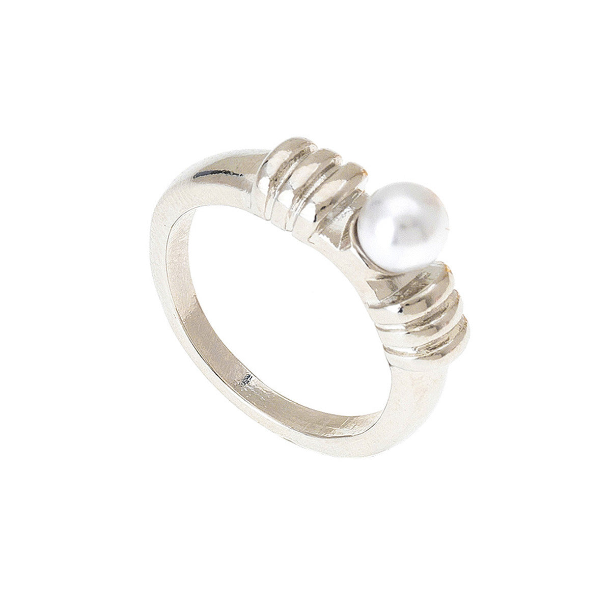 Stylish Metal Texture Pearl Inlaid Women's Ring by Planderful