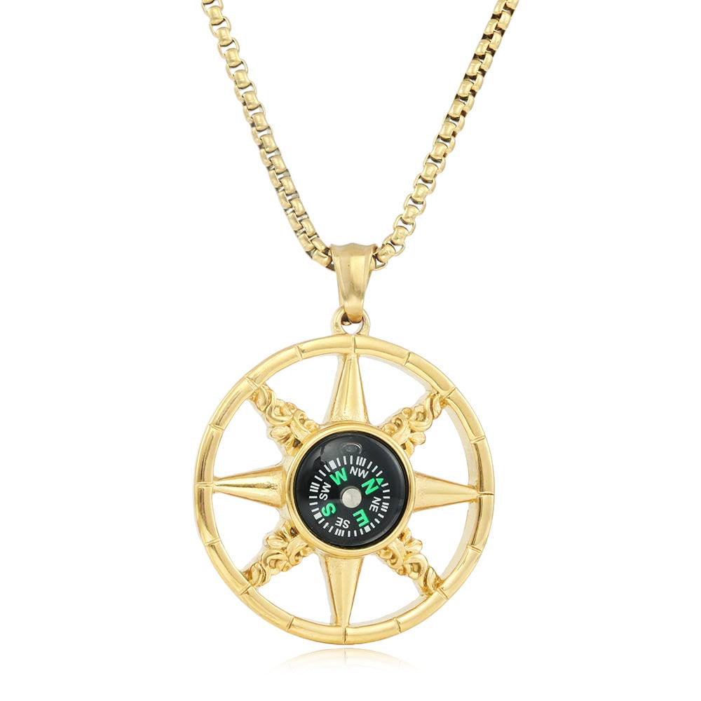 European And American Stainless Steel Compass Pendant For Men