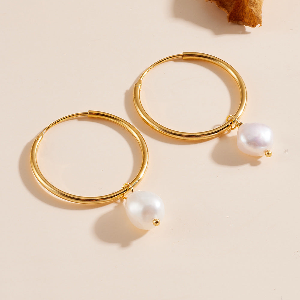 S925 Silver Earrings Natural Freshwater Beads Pearl Earrings Retro Earrings