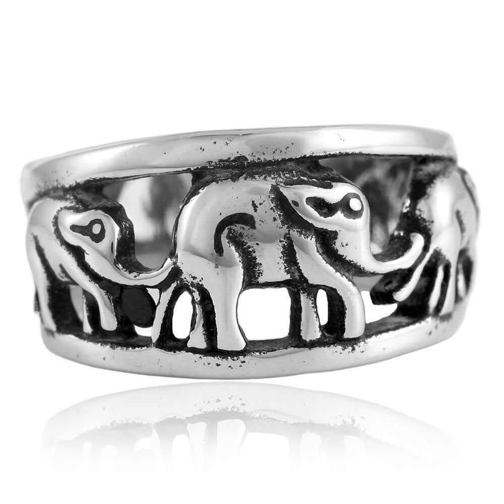 Personalized Titanium Steel Elephant Ring for Men - Retro Trendy Animal Jewelry