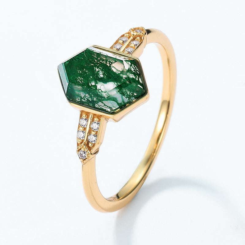 S925 Sterling Silver Moss Agate Signature Ring
