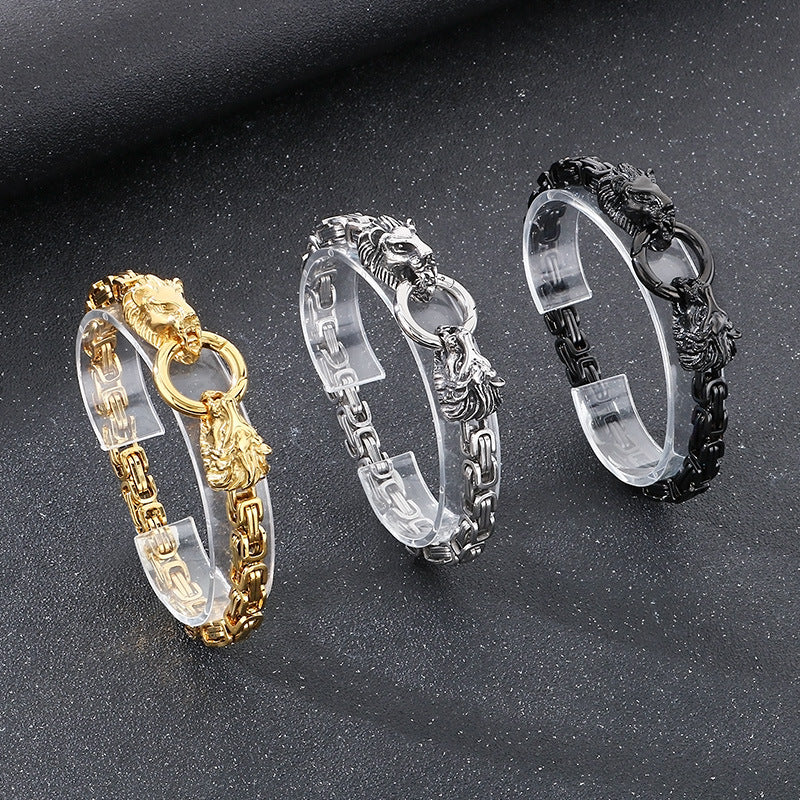 Planderful Lion Head Titanium Hip Hop Chain Bracelet For Men