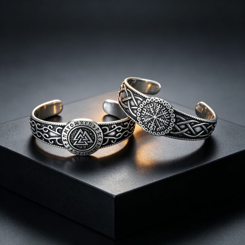 Nordic Viking Luhn Rune Kyle Knot Wide Face Bracelet Sheep Head Warrior Stainless Steel