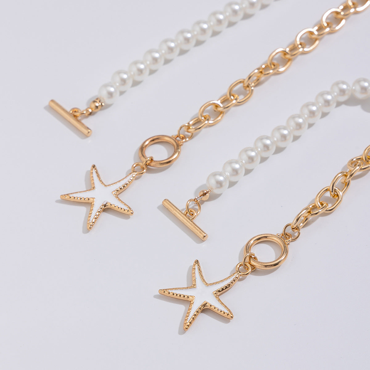 Coastal Star & Pearl-Style Asymmetrical Necklace