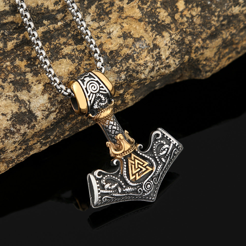 European And American Style Men's Fashion Stainless Steel Necklace Jewelry Viking Quake Odin Triangle Rune Pendant