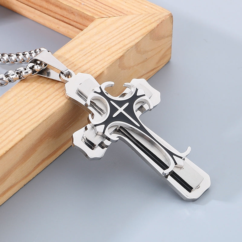 Planderful Men Cross Pendant Necklace Titanium Durable