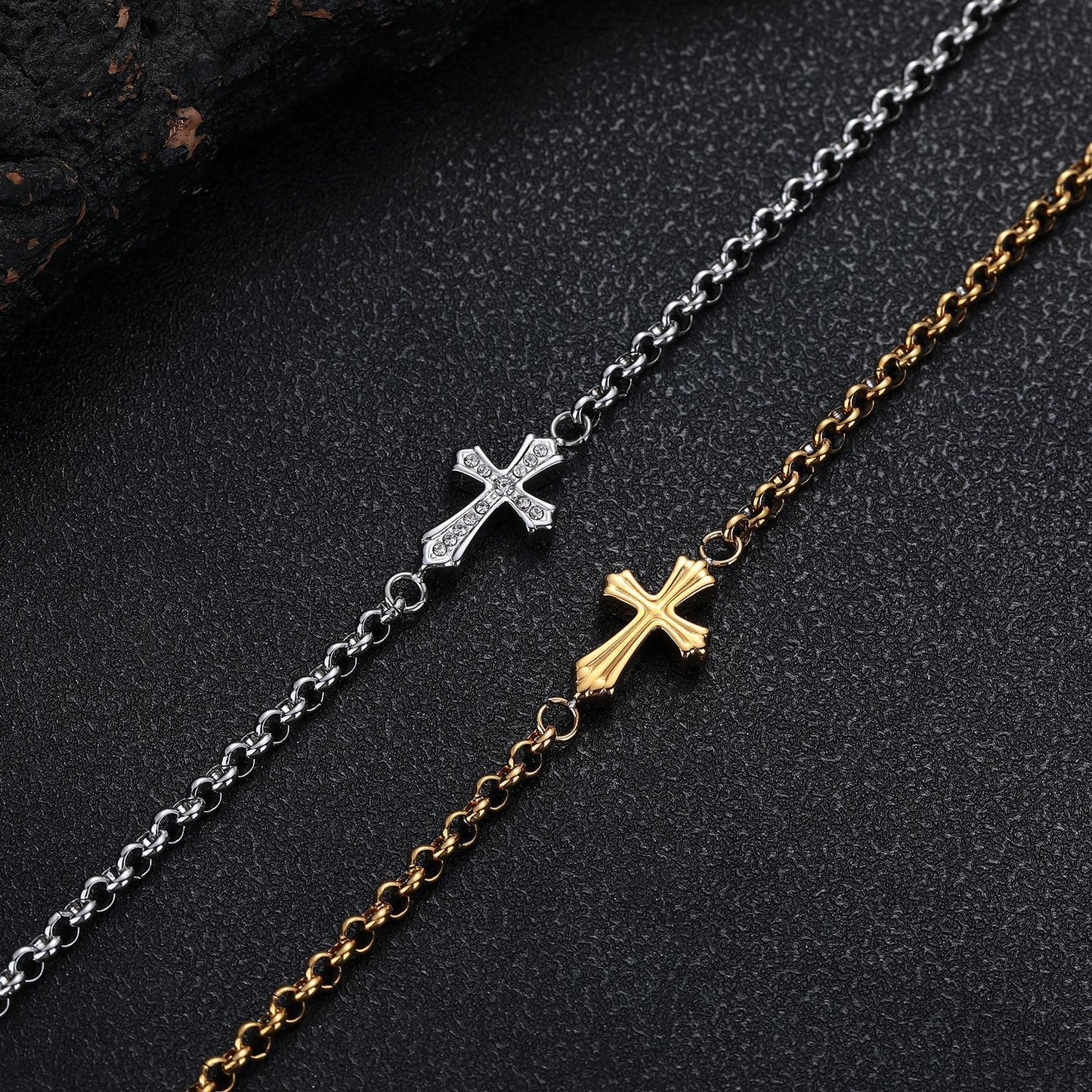 Planderful Jewelry Titanium Zircon Cross Bracelet In 18k Gold Inlay Retro Style Timeless