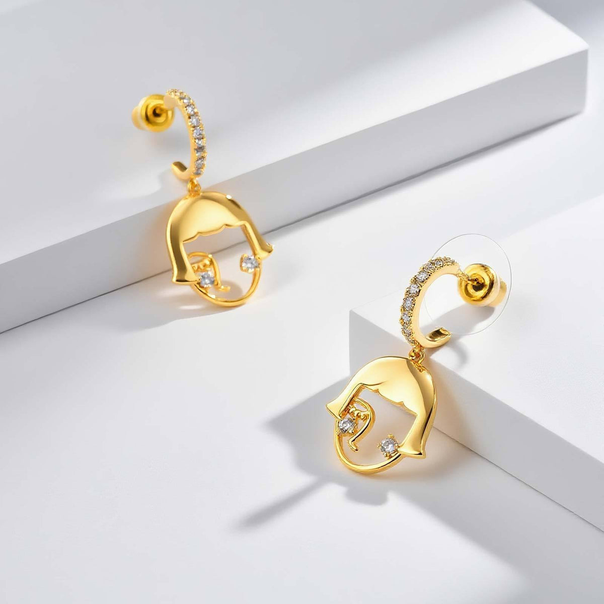 Gold-Tone Crystal Abstract Face Drop Earrings