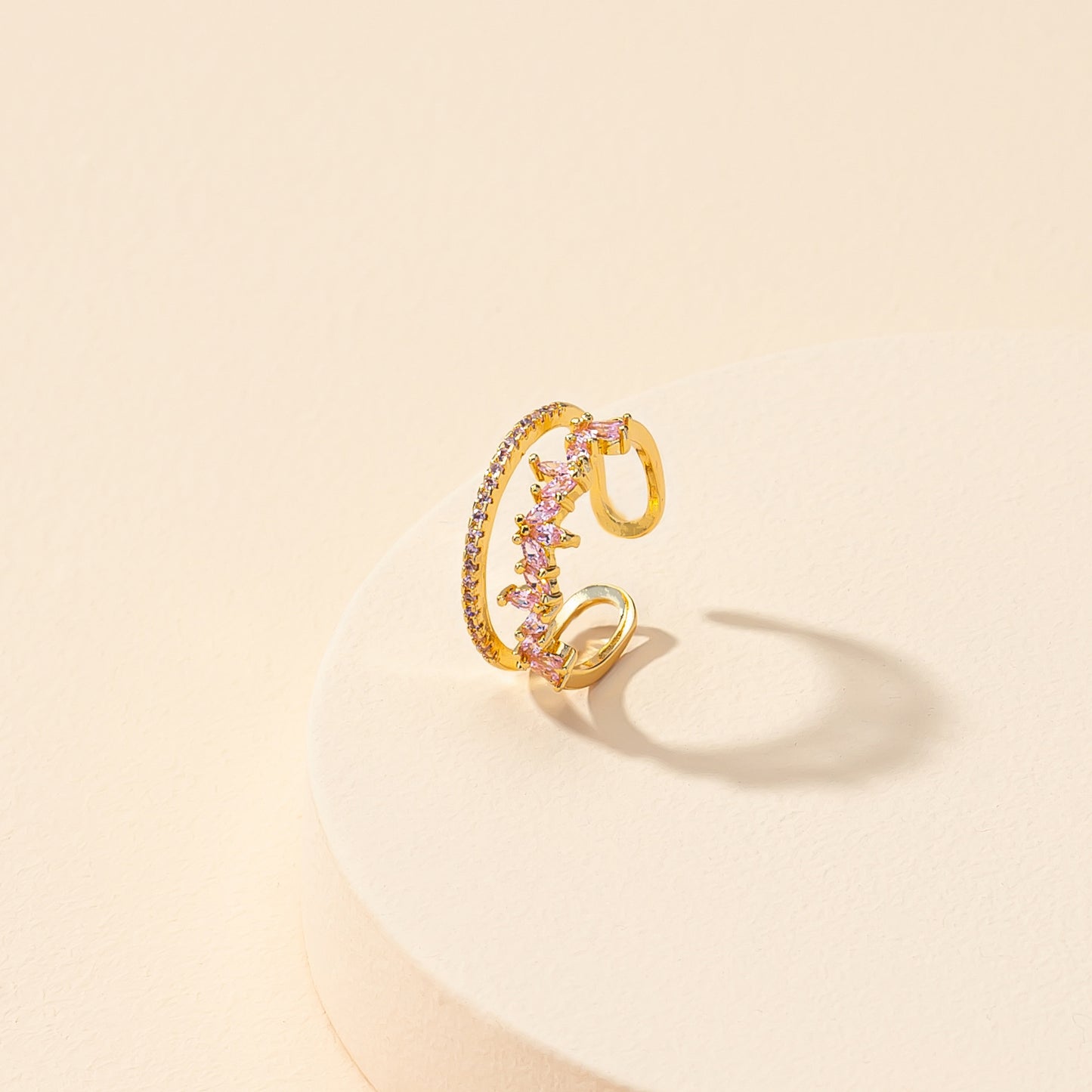 Pink Zirconia Open Ring - Elegant Handcrafted Statement Jewelry for Instagram-Worthy Style