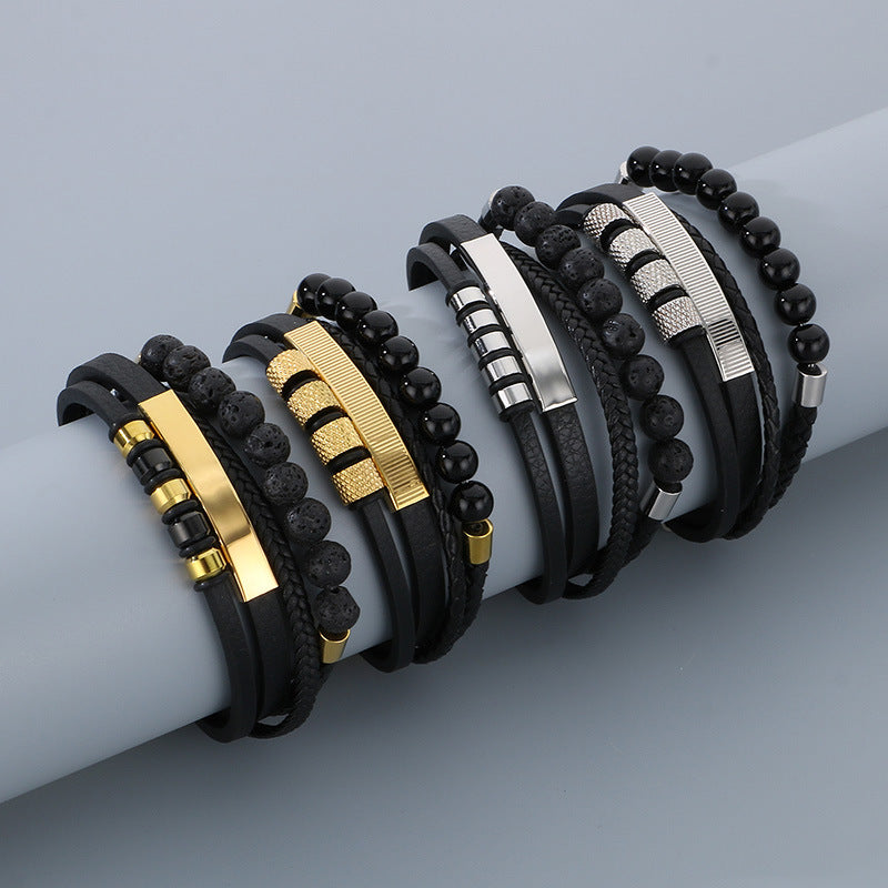 Planderful Magnetic Buckle Men's Bracelet Volcanic Stone