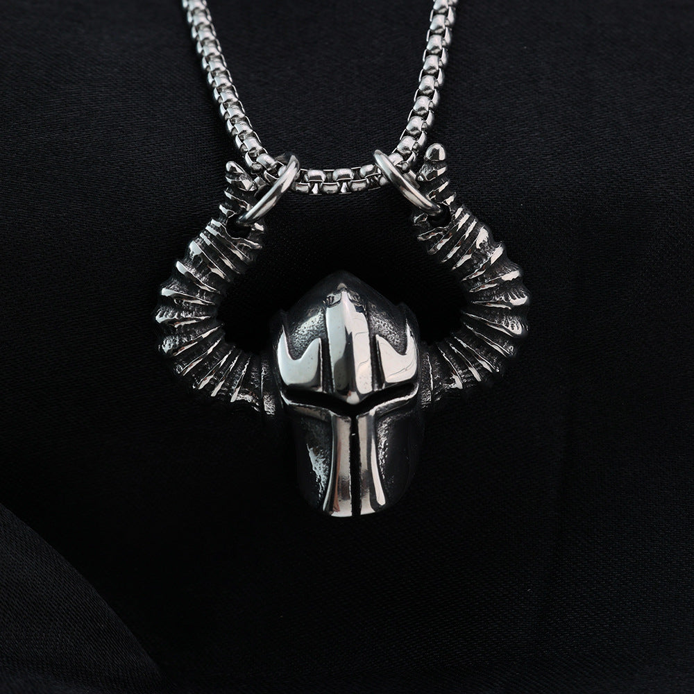 Vintage Men's Stainless Steel Viking Odin Helmet Necklace