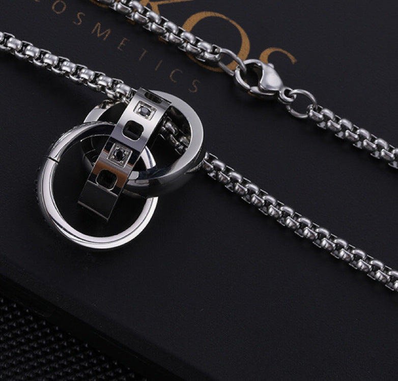 Planderful Three Ring Necklace for Men Hip Hop Style Titanium Steel Pendant Bold Streetwear Accessory