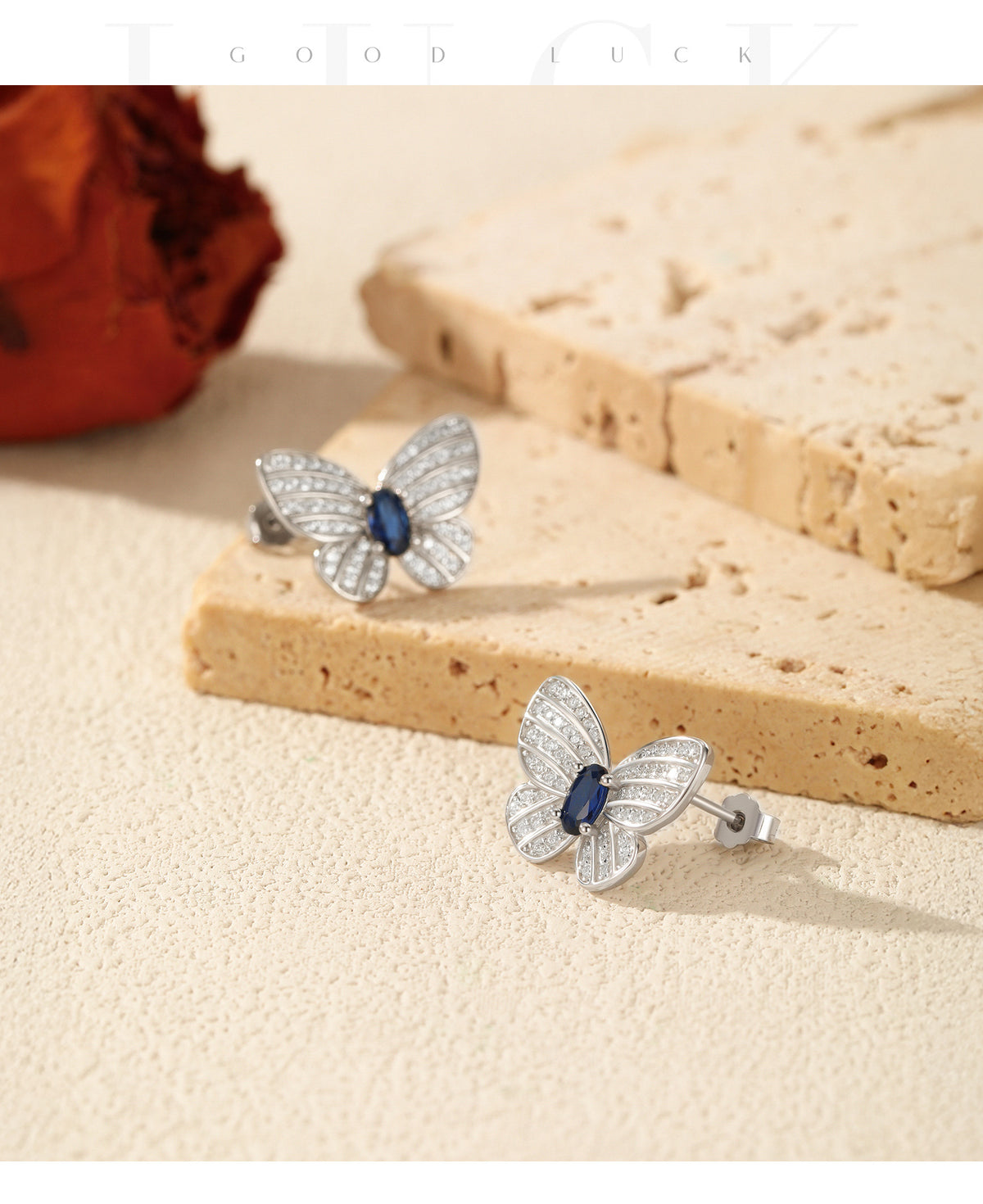 925 Sterling Silver Royal Blue Butterfly Zircon Stud Earrings