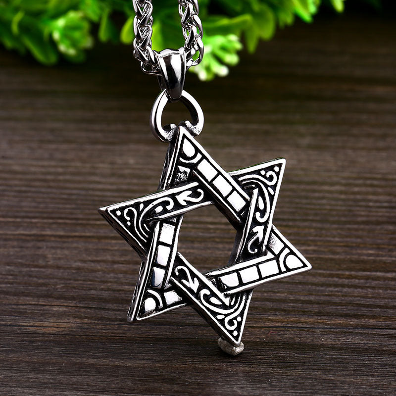 Titanium Steel Retro Hexagram Pendant for Men - European and American Style Jewelry
