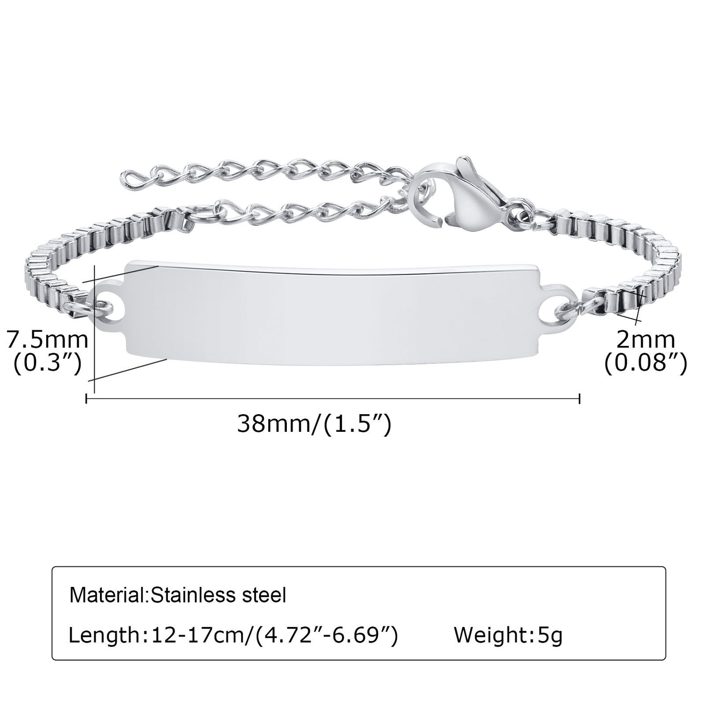Personalized Simple Stainless Steel Curved Box Chain Bracelet