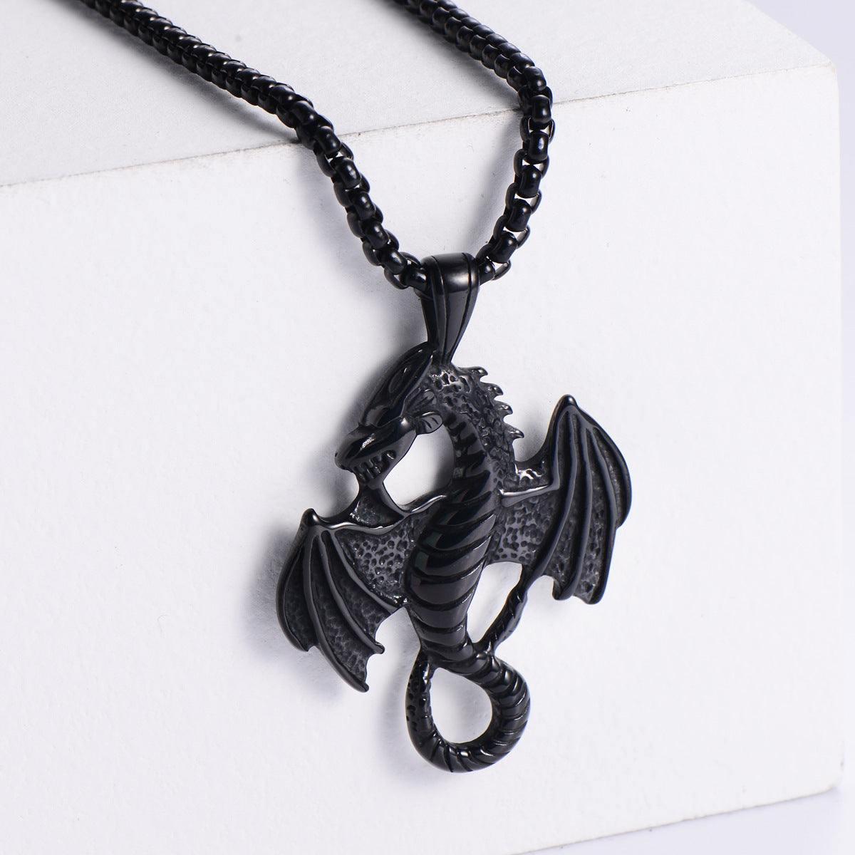 Titanium Steel Dragon Pendant Necklace - Retro Punk Style for Men, Multi-Color Fire-Breathing Design
