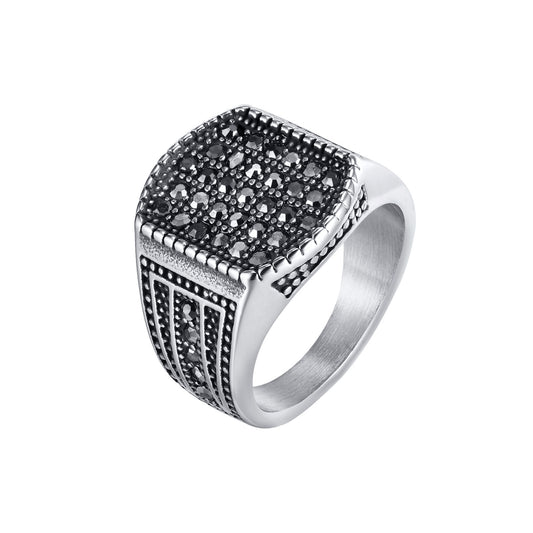 Stainless Steel Black Zircon Seal Casting Ring For Men