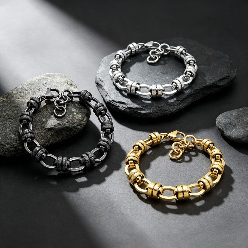 Hip Hop Knot Punk Vintage Wrap Ring Cuban Chain Stainless Steel Men's Bracelet