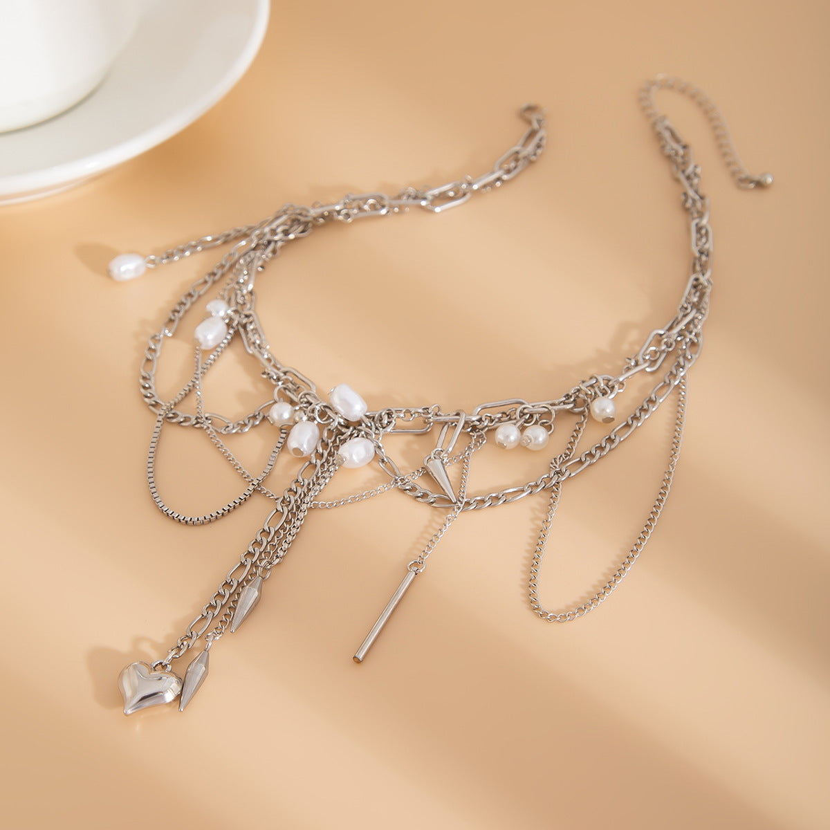 Heart Rivet Chain Tassel Necklace