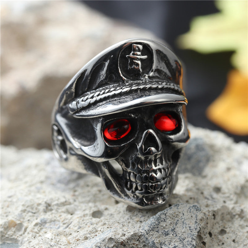 Titanium Steel Retro Skull Ring for Men - Hipster Punk Captain Design