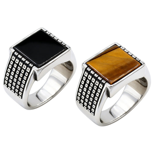 Planderful Titanium Steel Ring For Men Unisex Retro Square Gemstone Protection Statement Everyday Genie Collection
