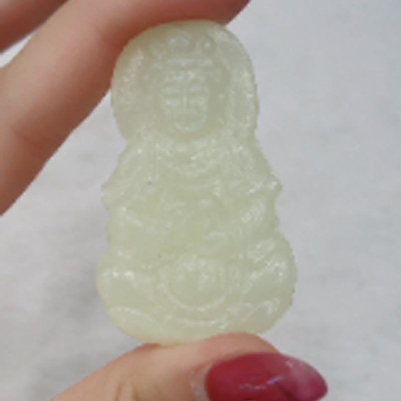 Guanyin White Jade Pendant Sterling Silver Necklace by Planderful