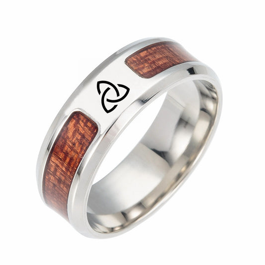European Charm Steel Rune Ring with Celtic Knot for Men