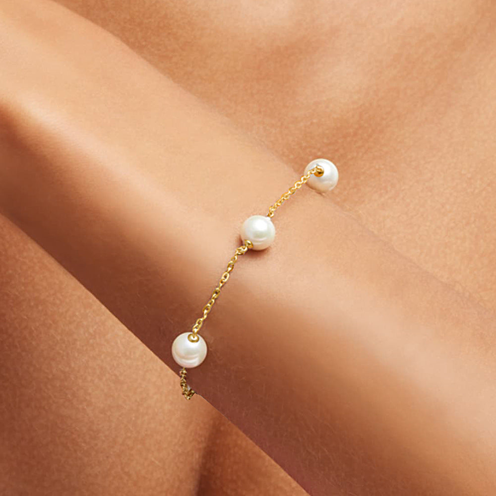 S925 Sterling Silver Pearl Bracelet Wind Beaded Bracelet