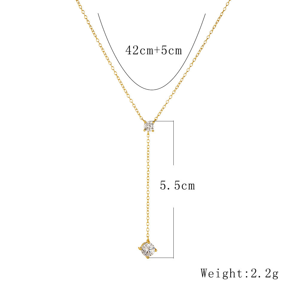 S925 Sterling Silver Y-Shaped Fringed Collarbone Necklace 'S Zircon Wear Sweater Chain