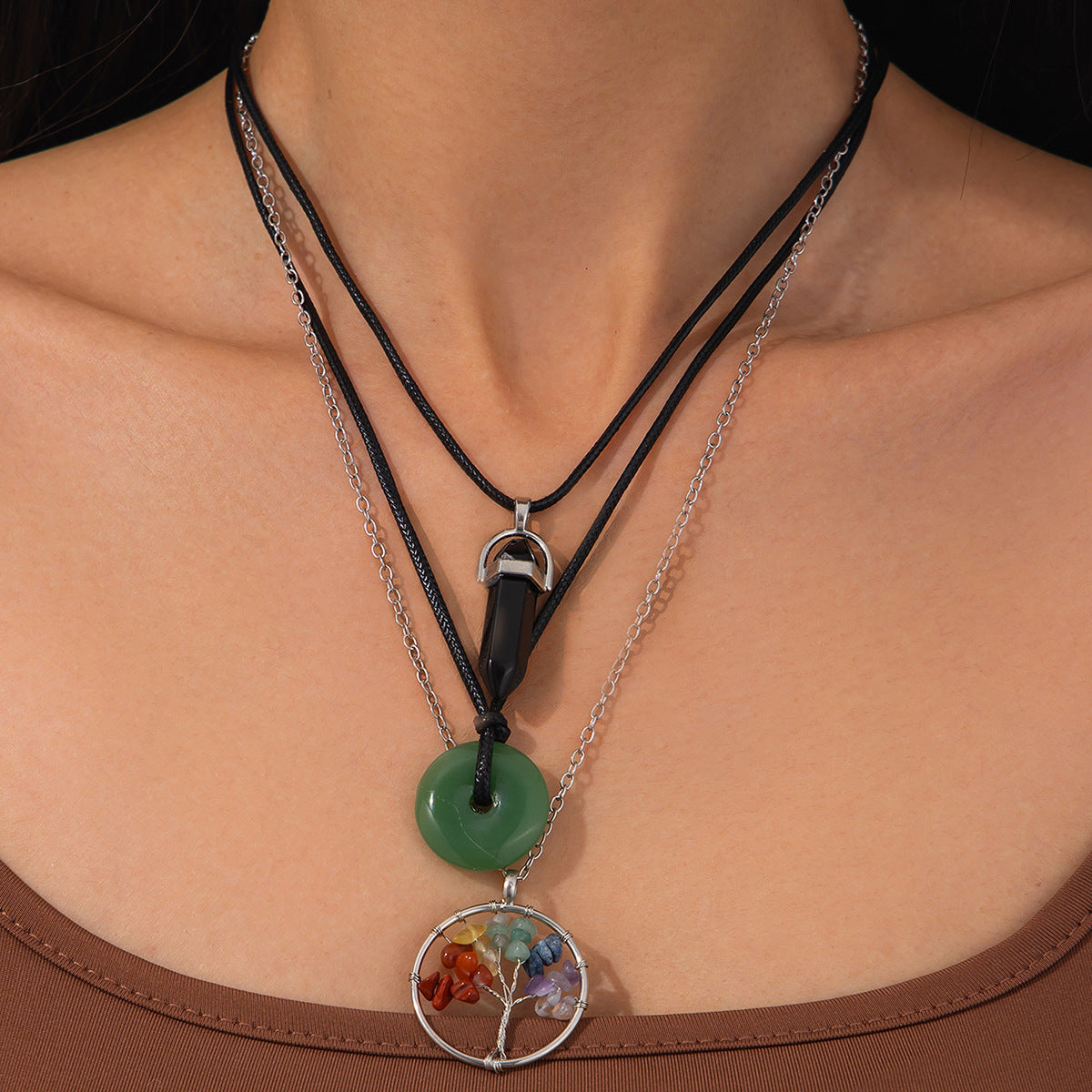 Planderful Vienna Verve Necklace – Retro Stacked Colored Crystal Pendant