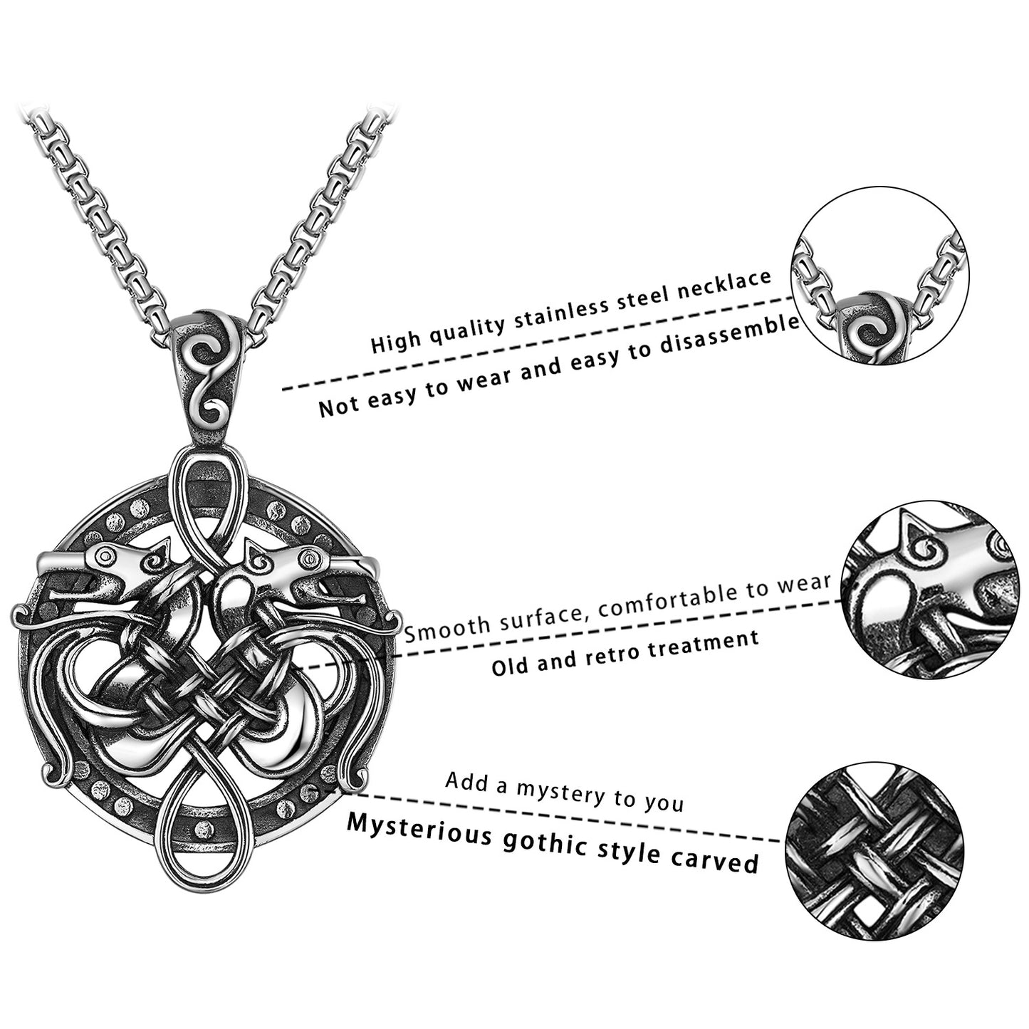 Steel Necklace – Vintage Viking Dragon Pendant