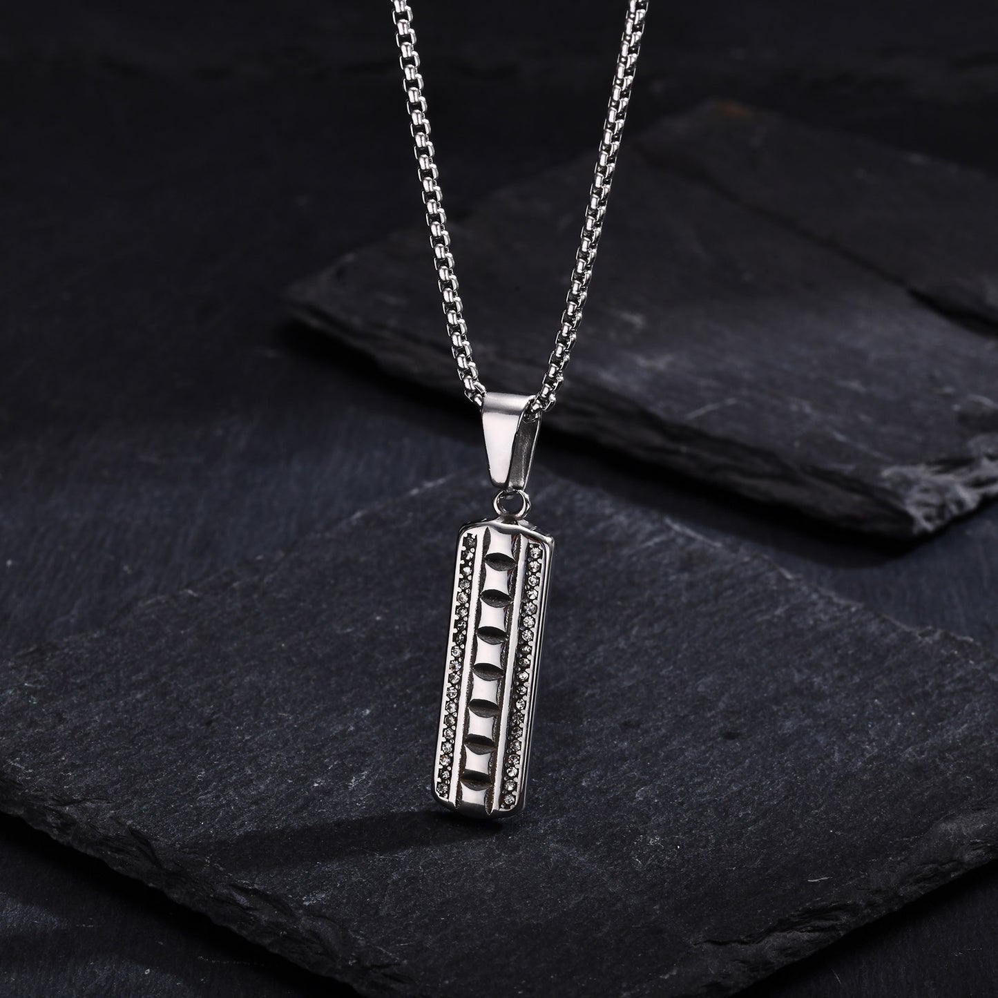 Men's Geometric Stainless Steel Zircon Pendant Necklace Jewelry