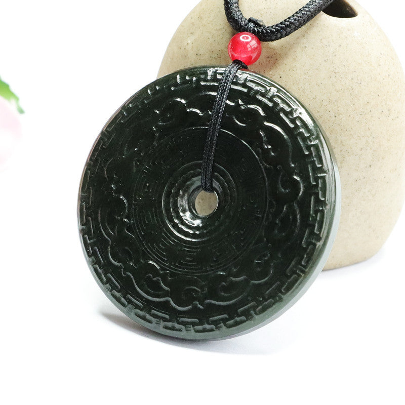 Natural Hotan Jade Pendant Dark Green Ping'an Buckle Jade Jewelry
