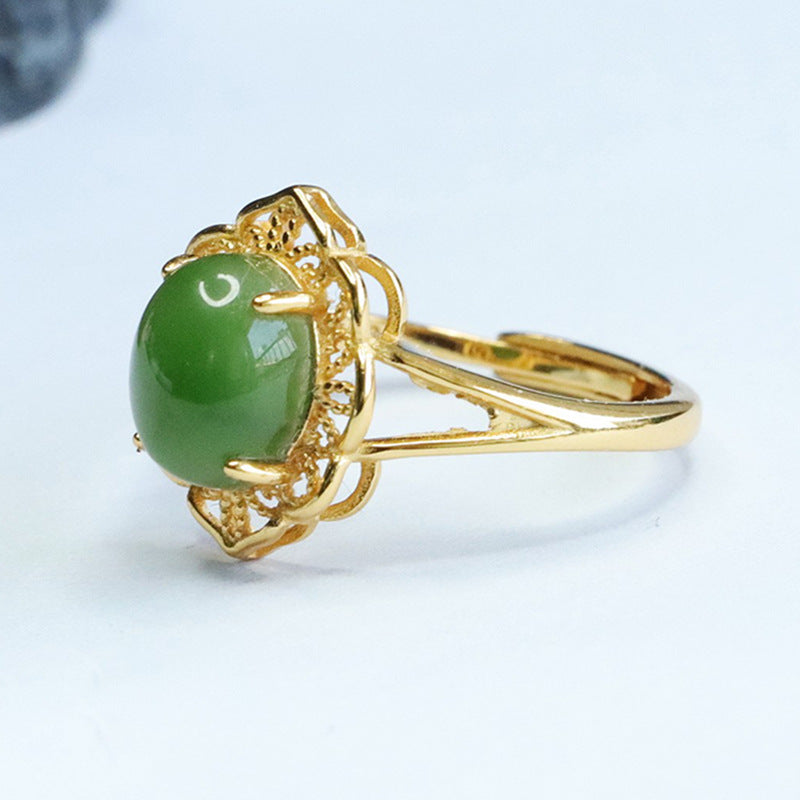 925 Sterling Silver Hetian Jasper Openwork Ring