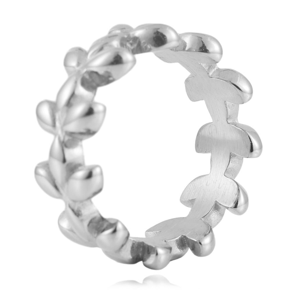Titanium Steel Floral Wreath Ring - Unisex Fashion Accessory for Men and Women