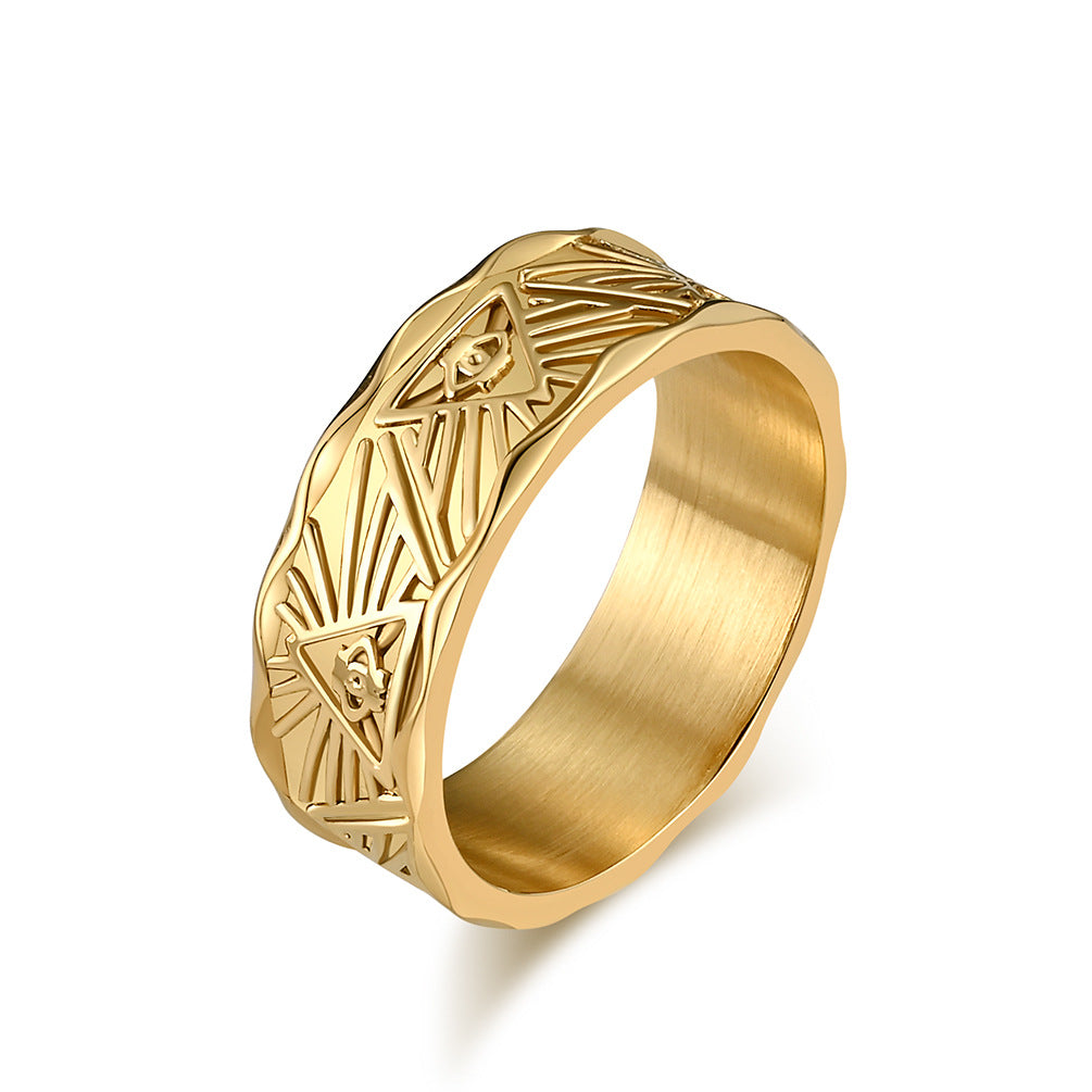 Planderful Gods Eye Ring For Men Retro Triangle Eye Design Bold Steel Jewelry Everyday Genie Collection