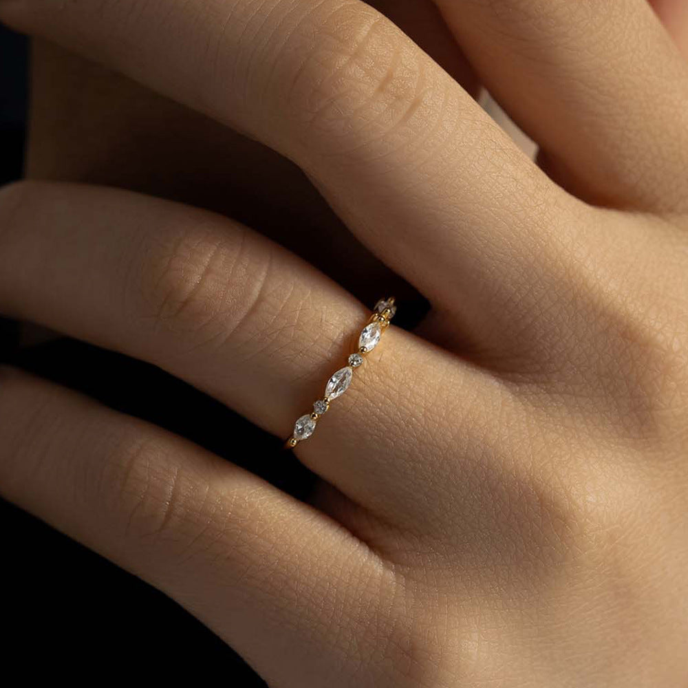 S925 Sterling Silver Micro-Inlaid Horse Eye Zircon Ring Design Feeling Stacked Ring Jewelry