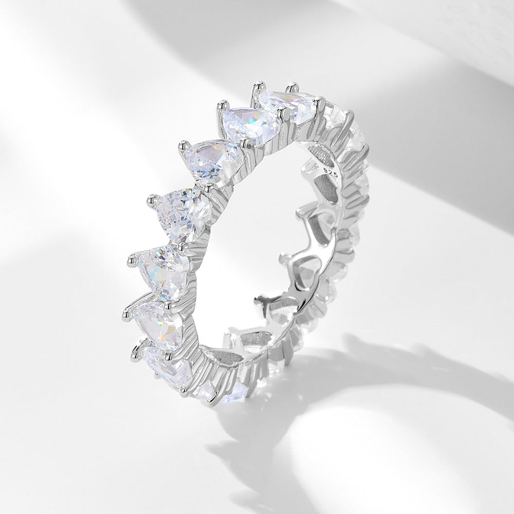 S925 Sterling Silver Heart-Shaped Zircon Ring Cold Wind Full Zircon Ring