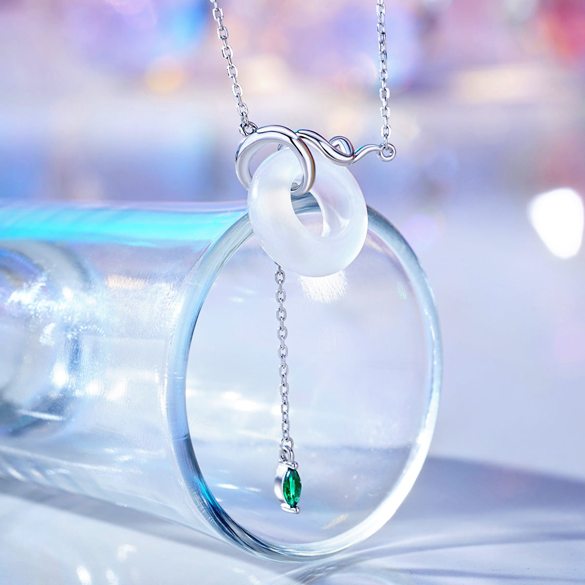 S925 Sterling Silver Natural Chalcedony Safety Buckle Necklace