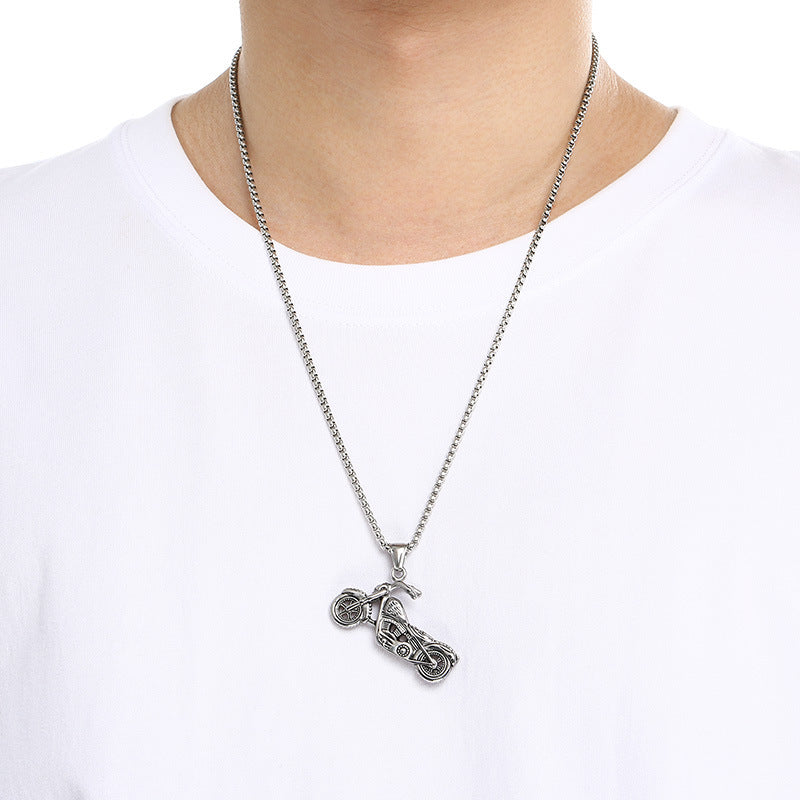 Planderful Skull Motorcycle Pendant For Men Titanium