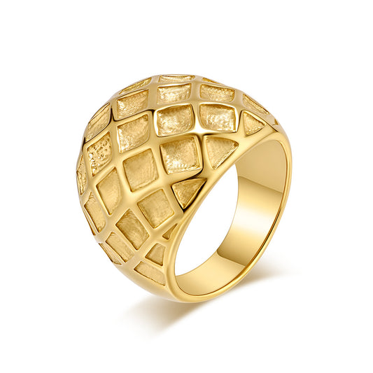 Planderful Everyday Genie Gold Plated Honeycomb Titanium Steel Ring For Daily Wear