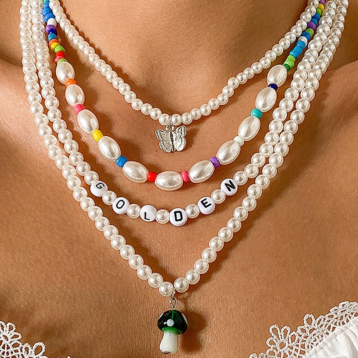 Planderful Butterfly Necklace Creative Mix And Match Multi Mushroom Beaded Pearl Letter Statement For Women Vienna Verve