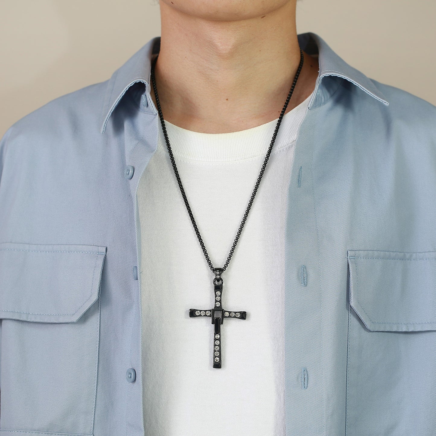 Cross-Border European And American Men's Jewelry Cross Pendant Necklace Zircon Hip-Hop Accessories For Men