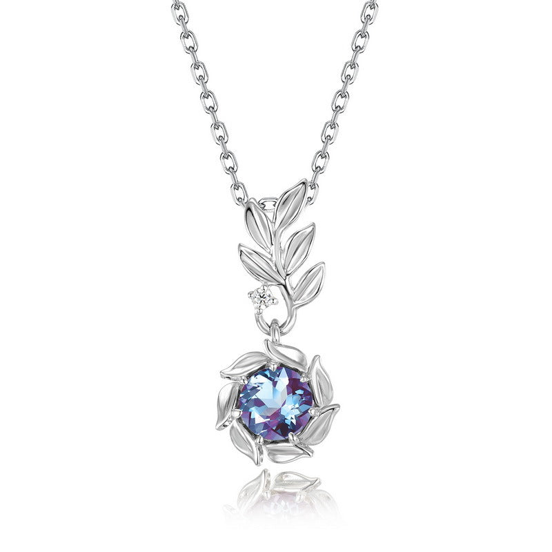 S925 Sterling Silver Lab-Grown Alexandrite Flower Necklace
