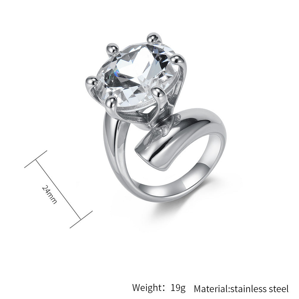 Planderful Zircon Ring For Women Gold Plated Titanium Steel Exaggerated Luxury Temperament