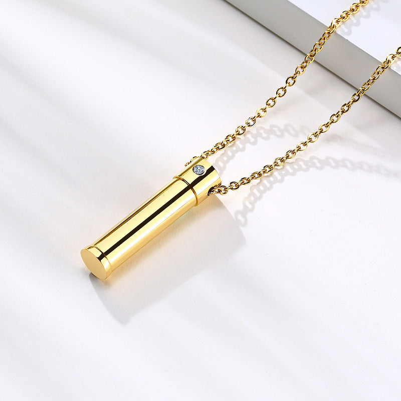 Sweater Chain Stainless Steel Single Zircon Open Urn Pendant