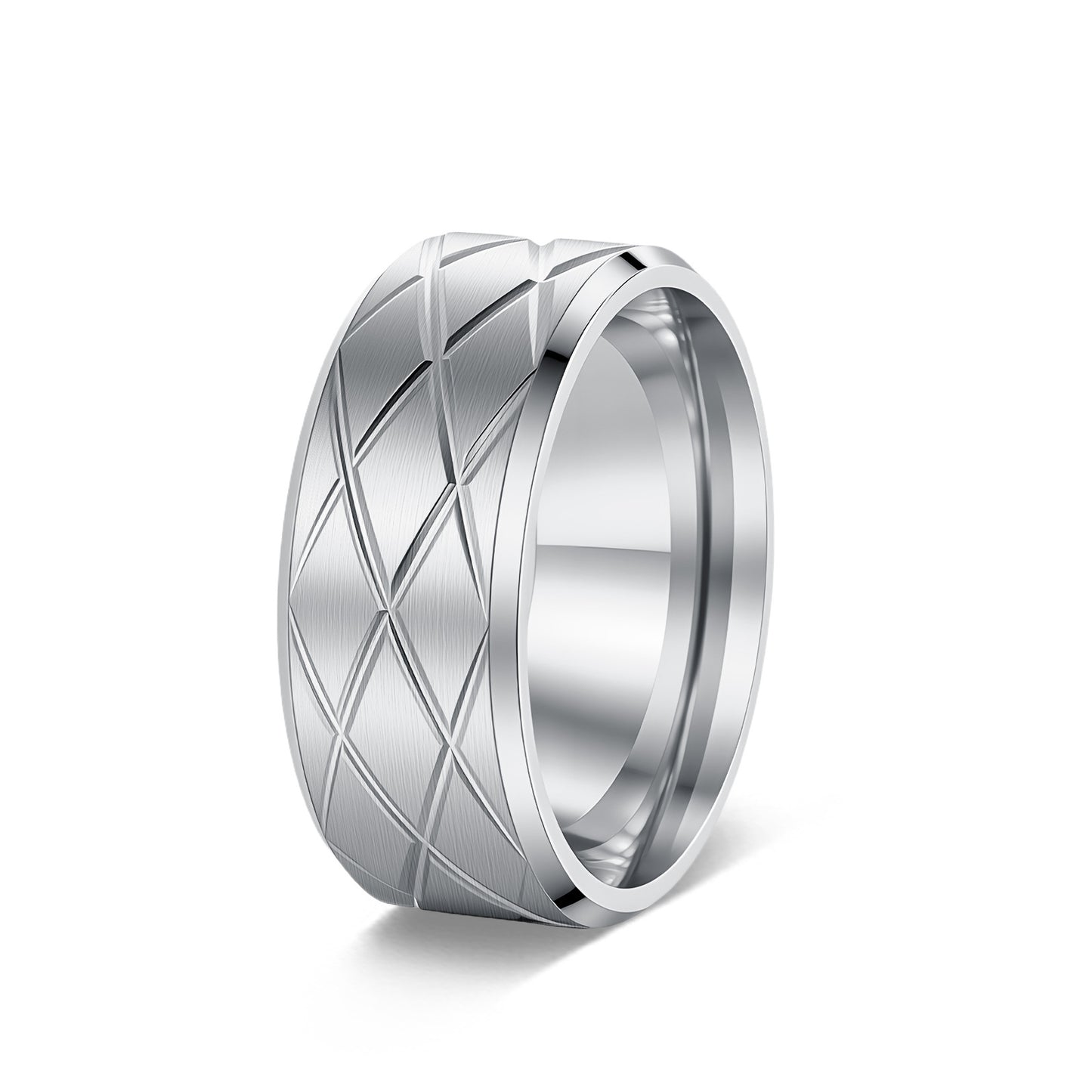 Planderful Rhombus Couple Stainless Steel Ring Engraved With Protection Statement Unisex Gift