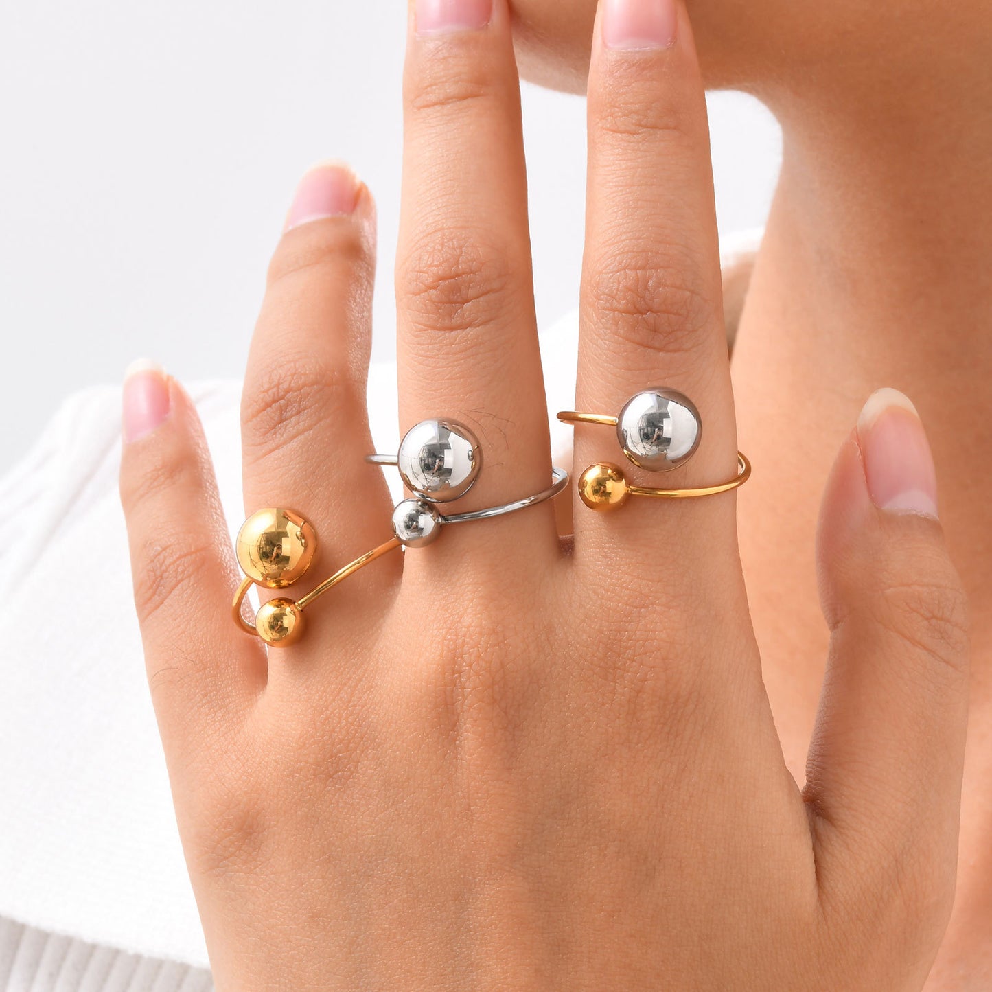 Stainless Steel Ball Adjustable Ring Gold Women's Fashion Jewelry