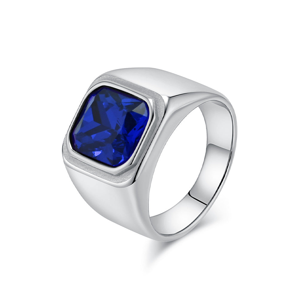 Planderful Personalized Light Luxury Men's Square Gemstone Ring Titanium Steel Gold-Plated