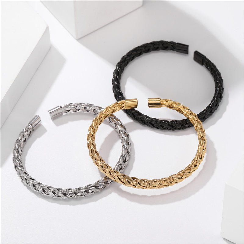 Planderful Everyday Genie Stainless Steel Twist Woven Bracelet For Men Open Cuff